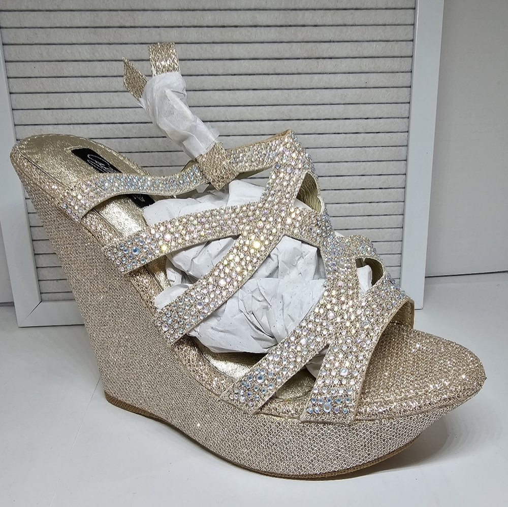 Cathy Din: Dahlia Wedges | Rhinestoned Straps- Blinged Out!!! NWT!! - Picture 3 of 12